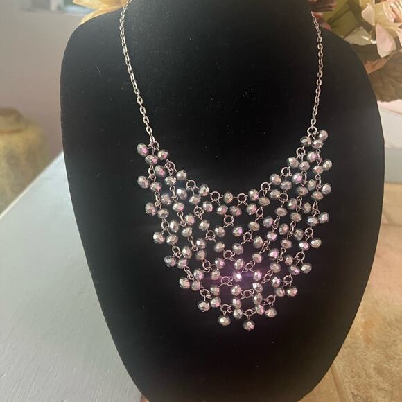 INC Silver Tone Bib Statement Necklace - Picture 1 of 6